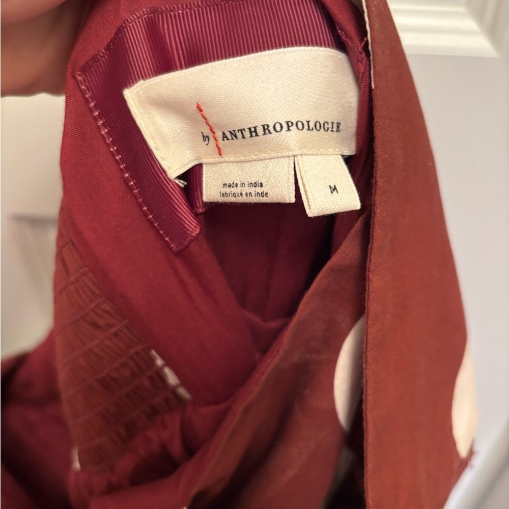 Anthropologie Rust Red and White Polka Dot Tiered Maxi Dress - Picture 2 of 4